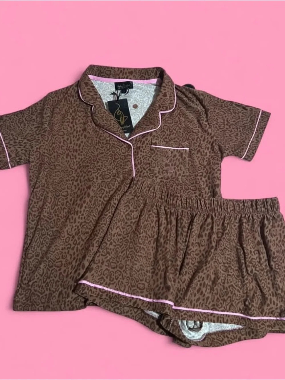 Baby Phat Brown Leopard Short Pajama Set with Pink Trim